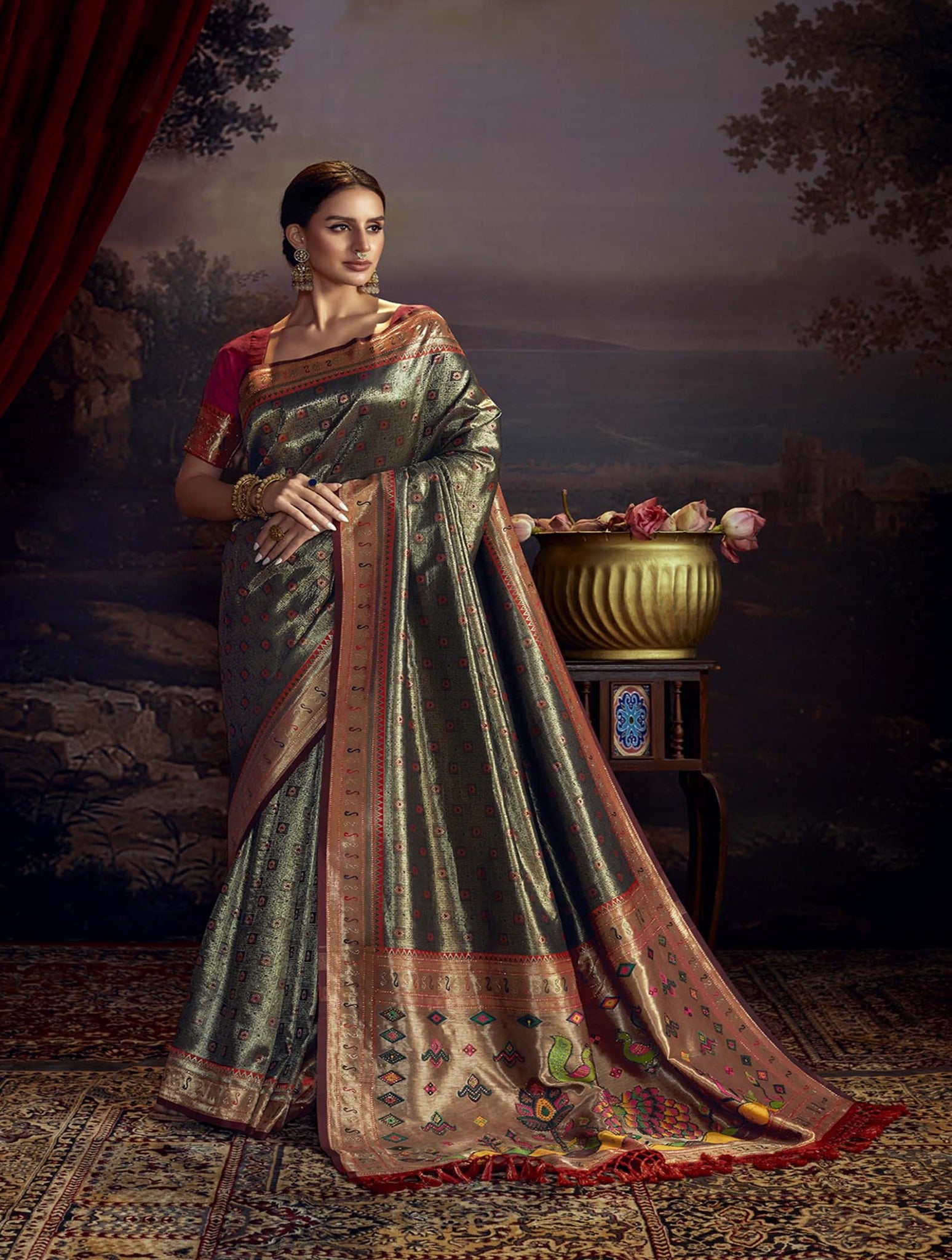 Shop this amazing Bridal Red Woven Paithani Saree online - Karagiri