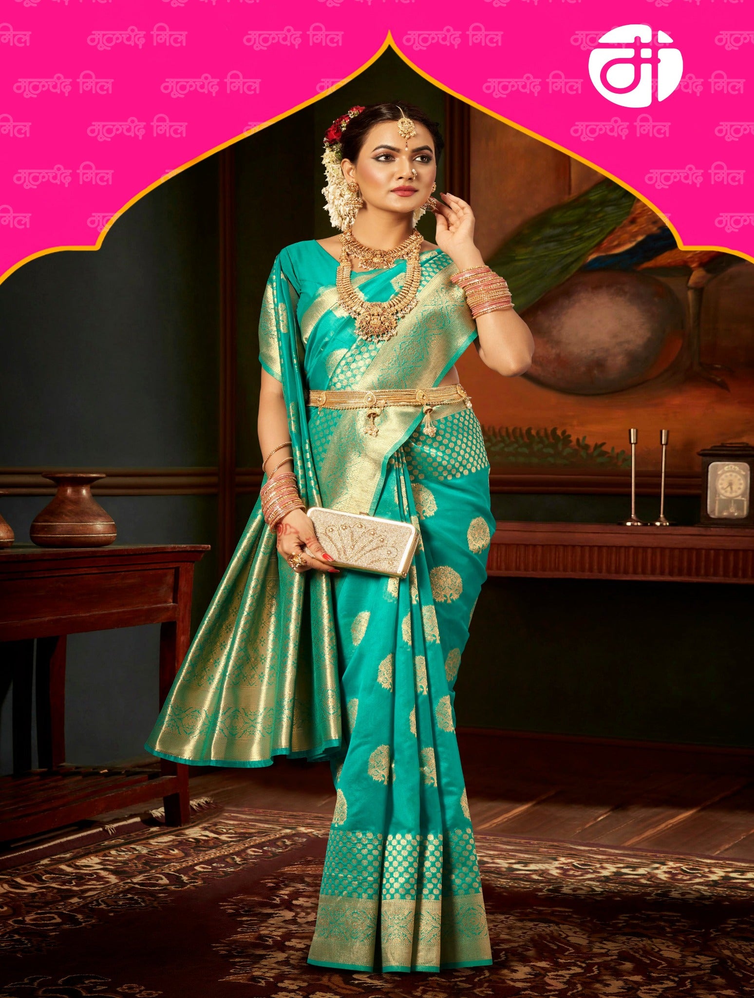 Buy YUG ART Self Design Paithani Silk Blend Dark Green Sarees Online @ Best  Price In India | Flipkart.com