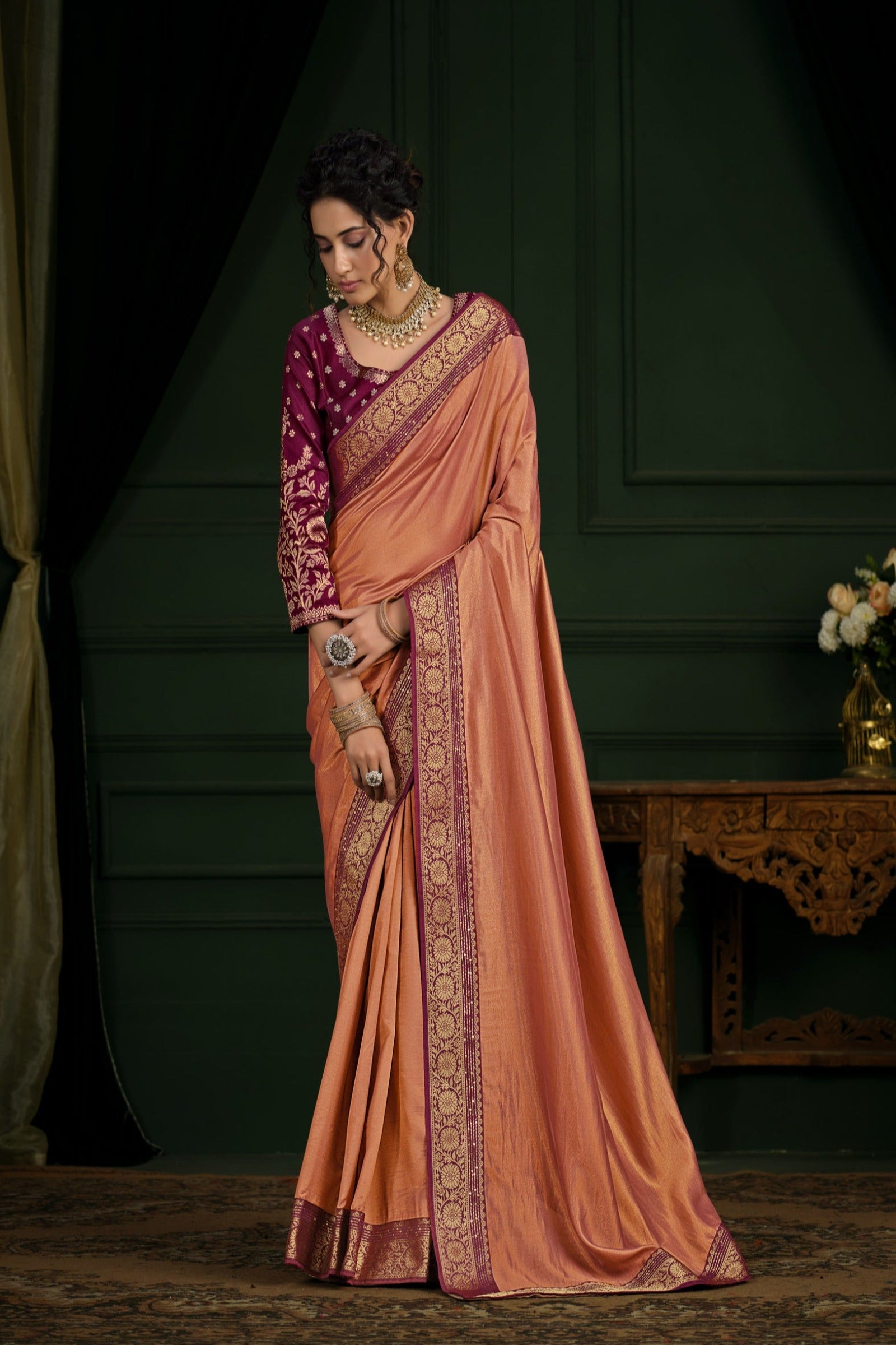 Designer Red Banarasi Silk Saree With Blouse