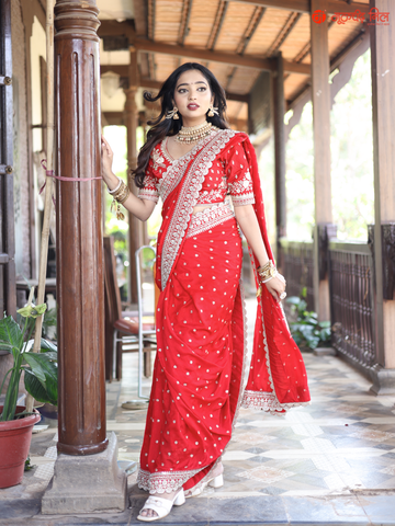 Buy Red Nauvari Saree for Women | Moolchand Mill – Moolchand Mill Pvt ...